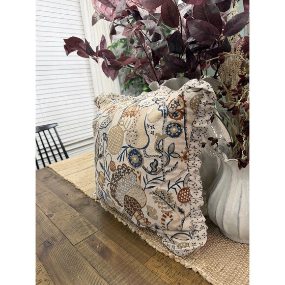 Square Bird in Nature Pillow Printed Reverse and Ruffle Trim neutral Threshold - Picture 3 of 10